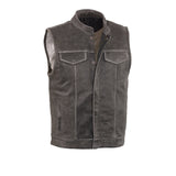 Men's Distressed Grey Motorcyle Son Of Anarchy Style Leather Vest W/Gun Pockets