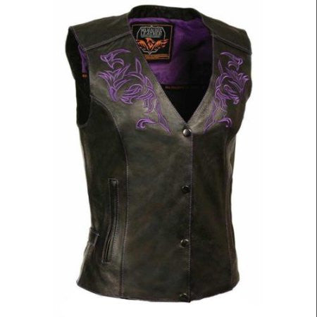 Milwaukee Women's Leather Vest (Black/Purple) - Maine-Line Leather - 1