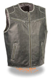 Men's Distressed Grey Leather Vest W/Gun Pockets