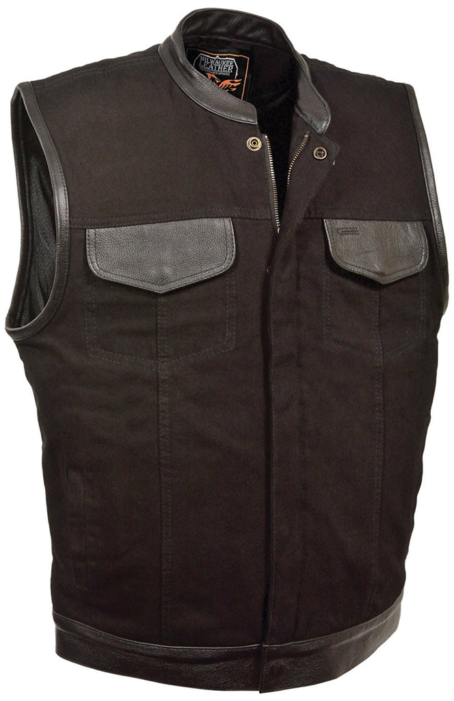 Milwaukee Men's Denim Club Vest with Leather Trims With or Without Lace
