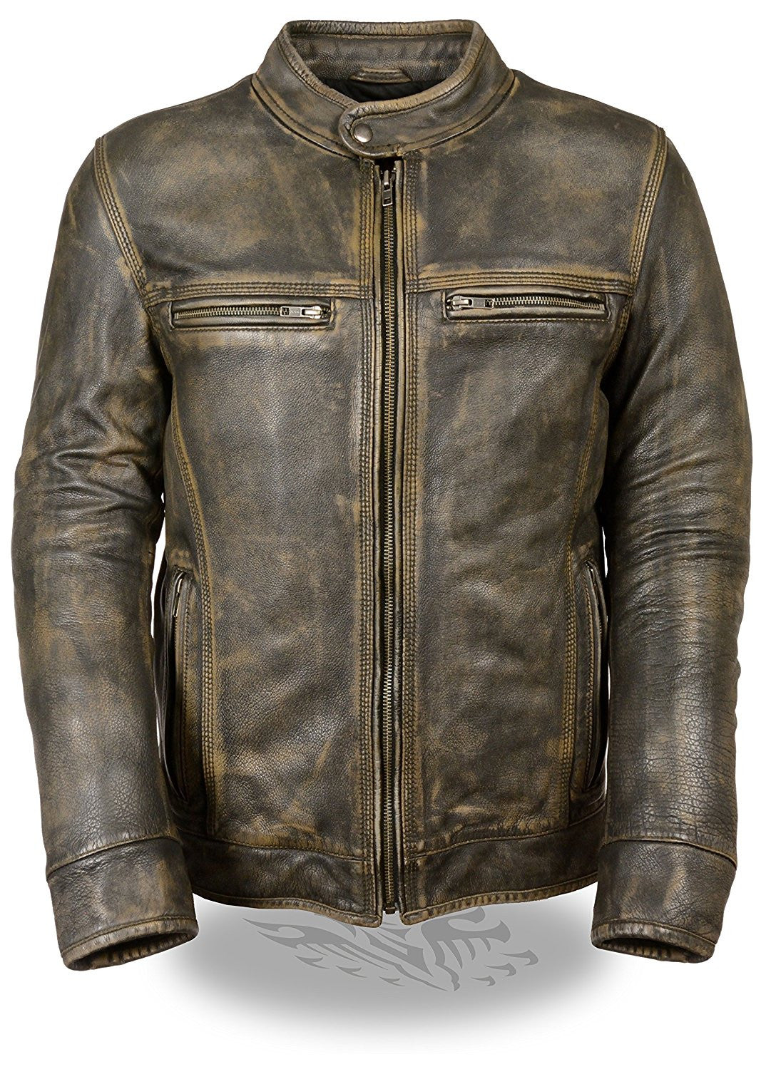 Milwaukee Men's Distressed Brown Leather Scooter Jacket w/ Triple Stitch Detailing - Maine-Line Leather - 1