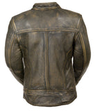 Ladies Distressed Brown Leather Scooter Jacket w/ Triple Stitch Detailing Motorcycle Jacket - Maine-Line Leather - 3