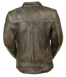 Ladies Distressed Brown Leather Scooter Jacket w/ Triple Stitch Detailing Motorcycle Jacket - Maine-Line Leather - 3