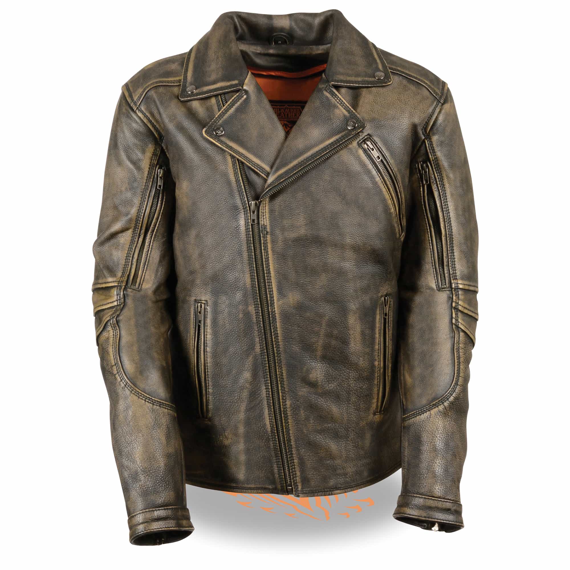 Men's Triple Stitch Extra Long Beltless Biker Jacket Distressed