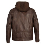 Men’s Snap Collar Leather Moto Jacket w/ Removable Hood 2 Colors