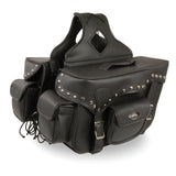 Double Front Pocket Studded PVC Throw Over Saddle Bag w/ Reflective Piping