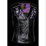 Milwaukee Women's Leather Vest (Black/Purple) - Maine-Line Leather - 3