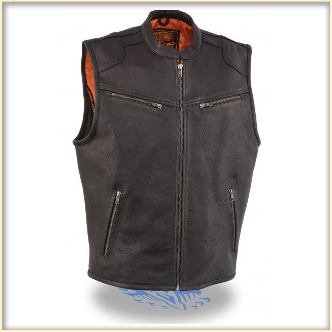 Men’s Zipper Front Leather Vest w/ Cool Tec Leather