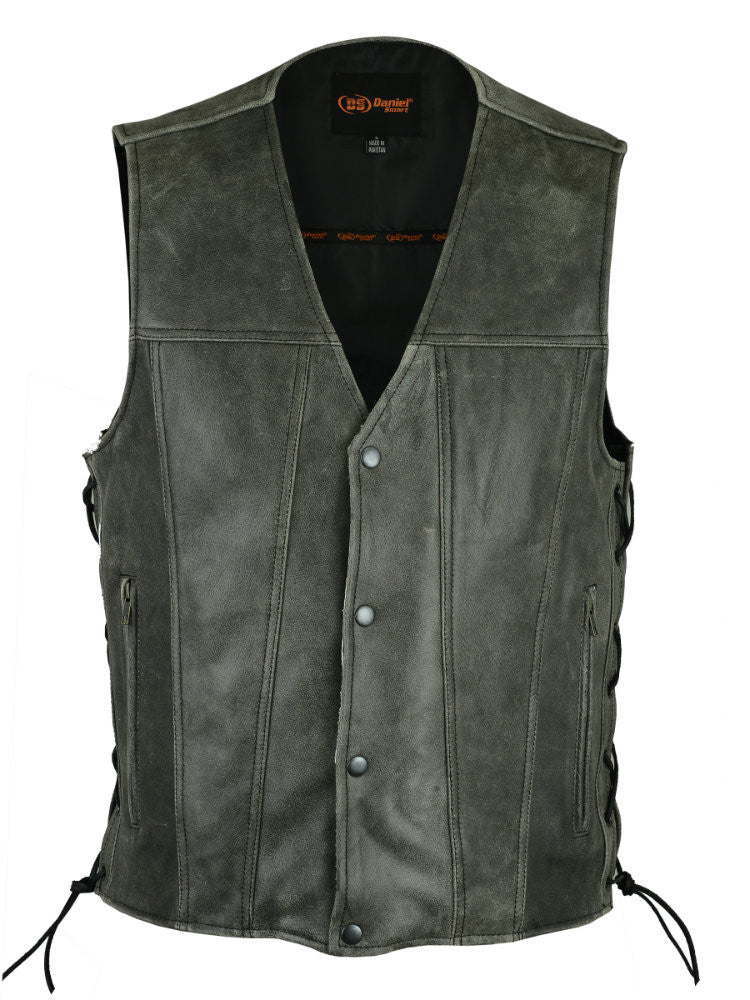 Men's Gray Single Back Panel Concealed Carry Vest - Maine-Line Leather - 1